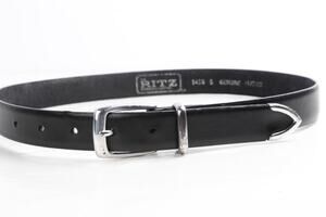 The Ritz Vintage Black Genuine Leather Skinny Belt Silver Buckle Keeper Tip S